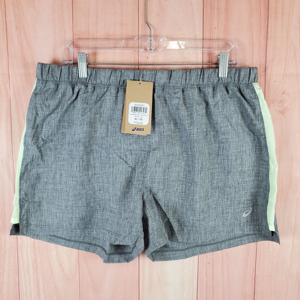 Asics Ready Set Shorts Womens XL Gray Side Slit Elastic Waist Pull On Running